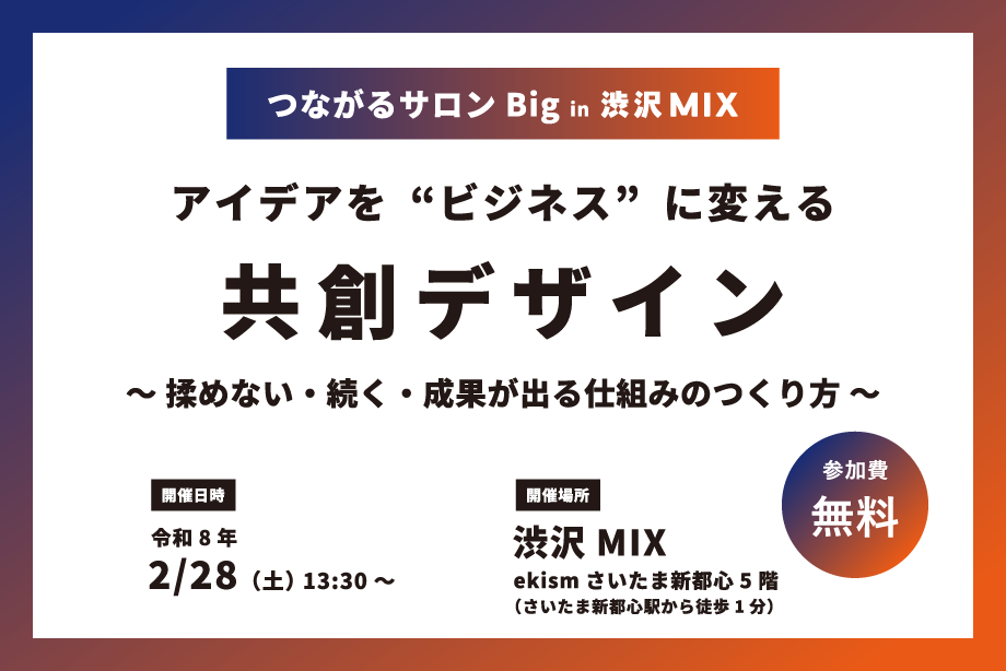 イベントアイキャッチ：つながるサロンBig『アイデアを“ビジネス”に変える共創デザイン』